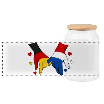 Germany Holland Flag Holding Hands - Panoramic Cookie Jar with Wooden Lid - white - Front