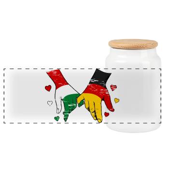 Hungary Germany Flags Hand Holding Used - Panoramic Cookie Jar with Wooden Lid - white - Front