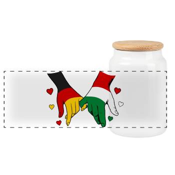 Germany Hungary Flag Holding Hands - Panoramic Cookie Jar with Wooden Lid - white - Front