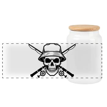 Angler Totenkopf Wappen Schwarz - Panorama Keksdose mit Holzdeckel - Weiß - Vorne