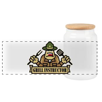 Grill Instructor (Grillen / BBQ / Barbecue / Outl) - Panorama Keksdose mit Holzdeckel - Weiß - Vorne