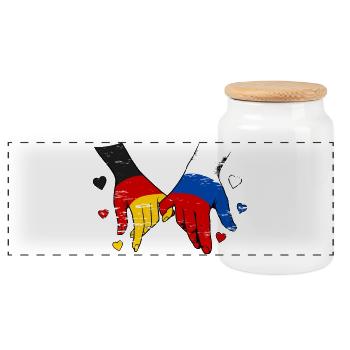 Deutschland Russland Flagge Händehalten - Panorama Keksdose mit Holzdeckel - Weiß - Vorne