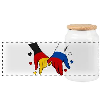 Deutschland Russland Flagge Händehalten  - Panorama Keksdose mit Holzdeckel - Weiß - Vorne