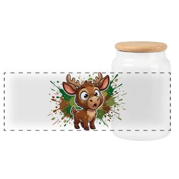 Cute Reindeer Splatter Design - Panoramic Cookie Jar with Wooden Lid - white - Front