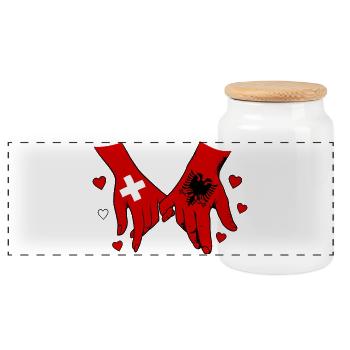 Switzerland Albania Flag Holding Hands - Panoramic Cookie Jar with Wooden Lid - white - Front