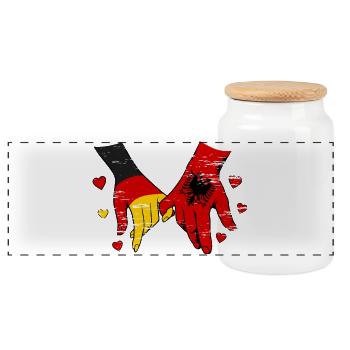 Deutschland Albanien Flagge Händehalten used - Panorama Keksdose mit Holzdeckel - Weiß - Vorne