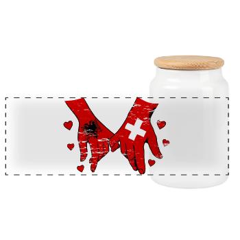 Drapeau de l’Albanie et de la Suisse se tenant la main utilisé - Boîte à biscuits avec couvercle en bois - blanc - Devant
