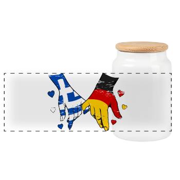 Drapeau Grèce-Allemagne se tenant la main utilisé - Boîte à biscuits avec couvercle en bois - blanc - Devant