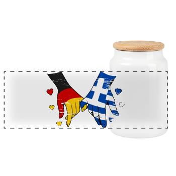 Germany Greece Flag Holding Hands - Panoramic Cookie Jar with Wooden Lid - white - Front