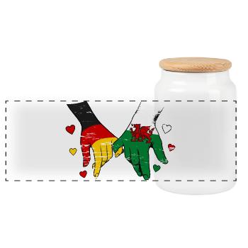 Deutschland_Wales_Flagge_Haendehalten_used - Panoramic Cookie Jar with Wooden Lid - white - Front