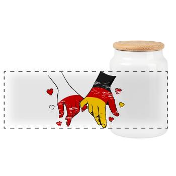 Poland Germany Flag Holding Hands Used - Panoramic Cookie Jar with Wooden Lid - white - Front
