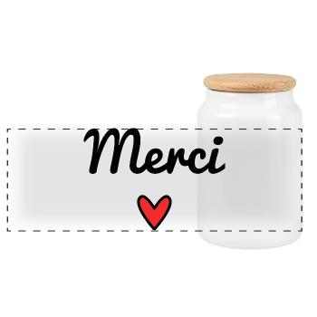 MERCI. THANKS. THANK YOU. ANNIVERSAIRE. NAISSANCE. - Boîte à biscuits avec couvercle en bois - blanc - Devant