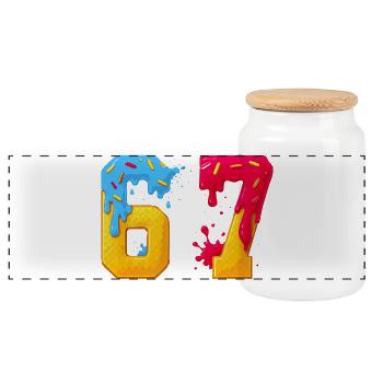 67 - Siebenundsechzig Zahl Sweet 67 Meme Donut Sechs 7 - Panorama Keksdose mit Holzdeckel - Weiß - Vorne