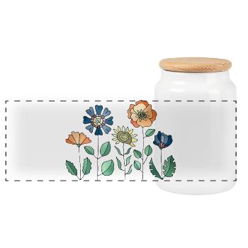 Blumen - Panorama Keksdose mit Holzdeckel - Weiß - Vorne