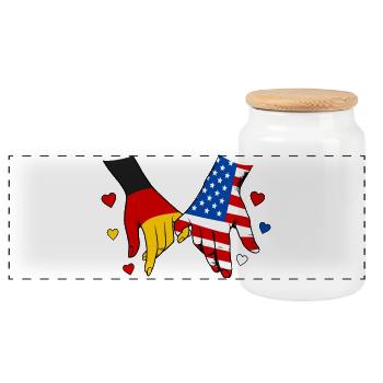 Germany USA Flag Holding Hands - Panoramic Cookie Jar with Wooden Lid - white - Front