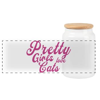 Pink Katzenliebe Spruch - Panorama Keksdose mit Holzdeckel - Weiß - Vorne