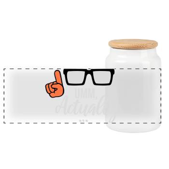 Um Actually Lustig Nerd Klugscheißer Spruch Logo - Panorama Keksdose mit Holzdeckel - Weiß - Vorne