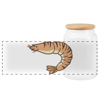 Pastel shrimp cartoon stripe tiger - Panoramic Cookie Jar with Wooden Lid - white - Front