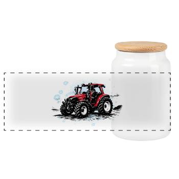 Roter Traktor – Vintage Halftone Trekker - Panorama Keksdose mit Holzdeckel - Weiß - Vorne