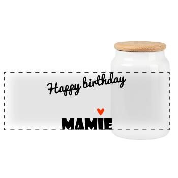 HAPPY BIRTHDAY. GRANNY. MAMMA. GRANDMOTHER. PARTY - Panoramic Cookie Jar with Wooden Lid - white - Front