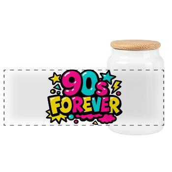 90s Forever Neon Pop - Panoramic Cookie Jar with Wooden Lid - white - Front