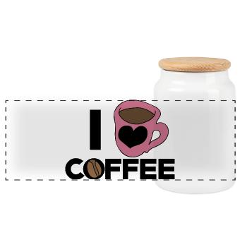 Heart Mug in Pink on Black - Panoramic Cookie Jar with Wooden Lid - white - Front
