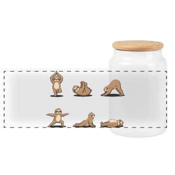 Faultier Yoga – Lustiges Yoga Tier Design - Panorama Keksdose mit Holzdeckel - Weiß - Vorne