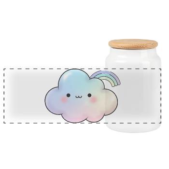 Kawaii Cloud Gift for Girls Kids - Panoramic Cookie Jar with Wooden Lid - white - Front