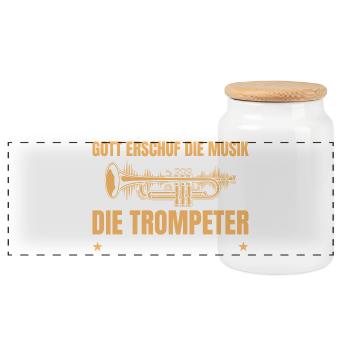 Trompete Musiker – Gott Musik Trompeter - Panorama Keksdose mit Holzdeckel - Weiß - Vorne
