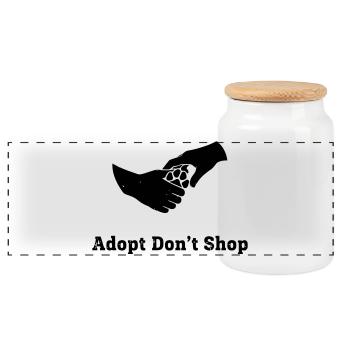 Adopt Dont Shop Paw Fist Check - Panoramic Cookie Jar with Wooden Lid - white - Front
