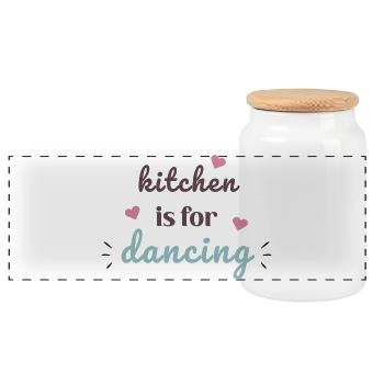 Kitchen Is For Dancing Cute Cooking Quote Design - Panoramic Cookie Jar with Wooden Lid - white - Front