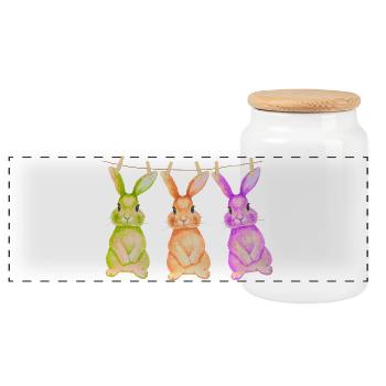 Hase T-Shirt süß Wäscheleine Osterdesign Geschenk - Panorama Keksdose mit Holzdeckel - Weiß - Vorne