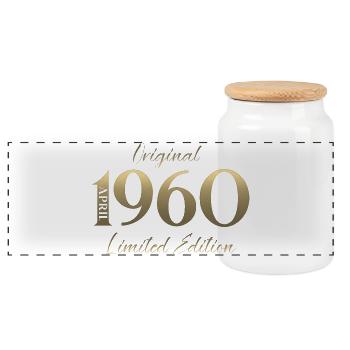 66th Birthday Gift Husband Original April 1960 - Panoramic Cookie Jar with Wooden Lid - white - Front