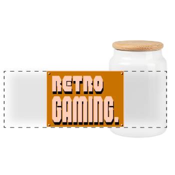 Retro-Gaming-Pixelkunst - Panorama Keksdose mit Holzdeckel - Weiß - Vorne