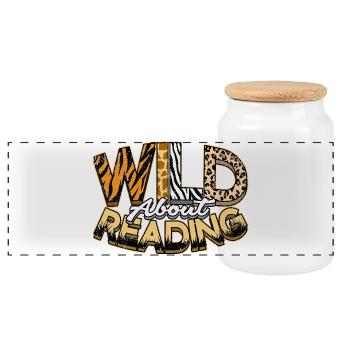 Wild About Reading Books Lover - Panoramic Cookie Jar with Wooden Lid - white - Front
