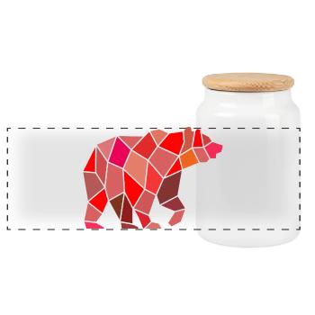 Geometrischer Bär aus Mosaik - Panorama Keksdose mit Holzdeckel - Weiß - Vorne