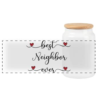 best neighbor - Panoramic Cookie Jar with Wooden Lid - white - Front