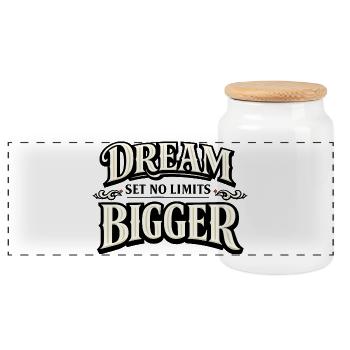 Dream Bigger Elegant Motivational Quote - Panoramic Cookie Jar with Wooden Lid - white - Front