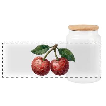Cherry Mosaic - Artful Fruit Design - Panoramic Cookie Jar with Wooden Lid - white - Front
