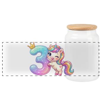 J’ai 3 ans de fille licorne Kawaii - Boîte à biscuits avec couvercle en bois - blanc - Devant