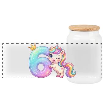 I'm 6 Kawaii Unicorn Girl Birthday - Panoramic Cookie Jar with Wooden Lid - white - Front