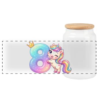 J’ai 8 ans d’anniversaire de la Fille Licorne Kawaii - Boîte à biscuits avec couvercle en bois - blanc - Devant