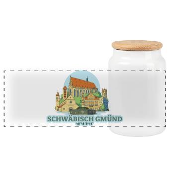 Schwäbisch Gmünd Motiv 1 - Skyline – Koordinaten - Panorama Keksdose mit Holzdeckel - Weiß - Vorne