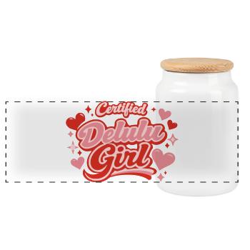 Zertifiziertes Delulu Girl Süßes Ästhetisches Design - Panorama Keksdose mit Holzdeckel - Weiß - Vorne