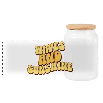 Vagues et Soleil - Boîte à biscuits avec couvercle en bois - blanc - Devant