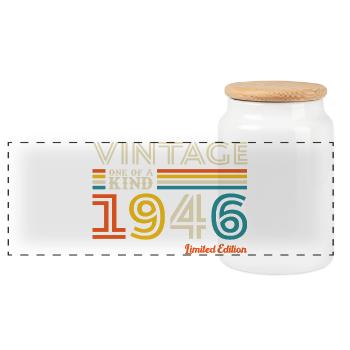 1946 Vintage Rétro Cadeau D'anniversaire - Boîte à biscuits avec couvercle en bois - blanc - Devant