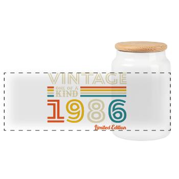 1986 Vintage Retro Geburtstagsgeschenk - Panorama Keksdose mit Holzdeckel - Weiß - Vorne