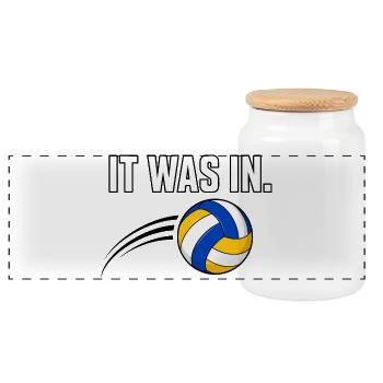 It was inside! Volleyball Design - Panoramic Cookie Jar with Wooden Lid - white - Front