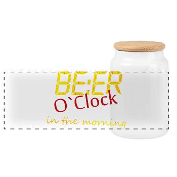Beer O’Clock Morning  - Panorama Keksdose mit Holzdeckel - Weiß - Vorne