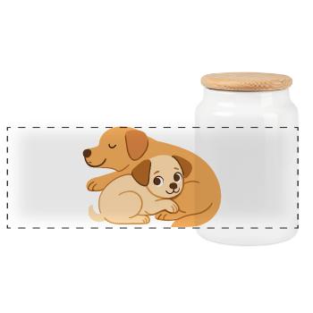 Les chiens mignons se câlinent : petit et grand chien - Boîte à biscuits avec couvercle en bois - blanc - Devant